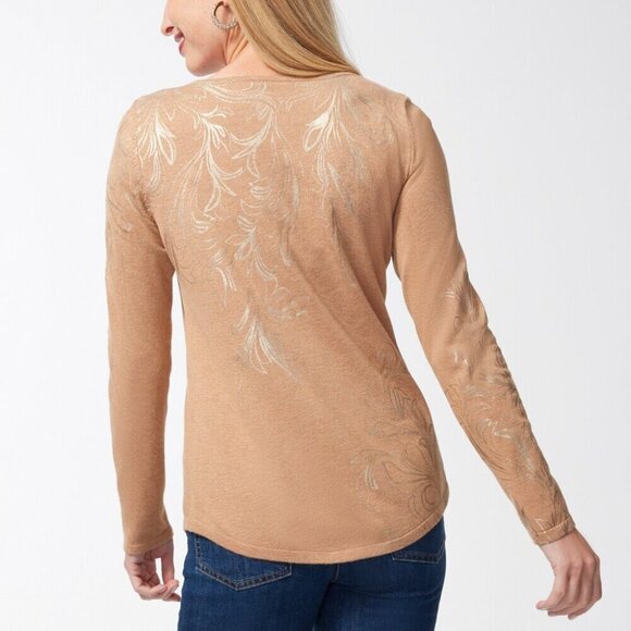 Chico's Foil Detail V-neck Pullover Sweater Size 2 (=L) - Picture 3 of 8